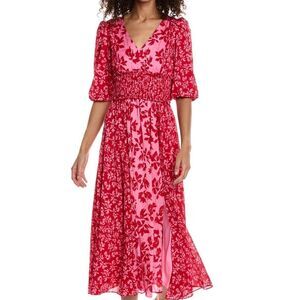 NEW Taylor pink and red printed ditzy‎ Yoryu jaquard midi maxi dress 10
